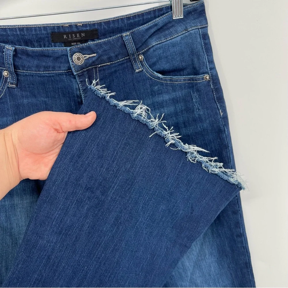 Risen High Waisted Raw Hem Wide Leg Cropped Jeans Size 1XL(16/18)_6